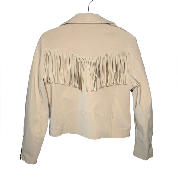 NWT FATE Vegan Leather Fringe Moto Jacket Size Large Cream Color - Picture 8 of 9